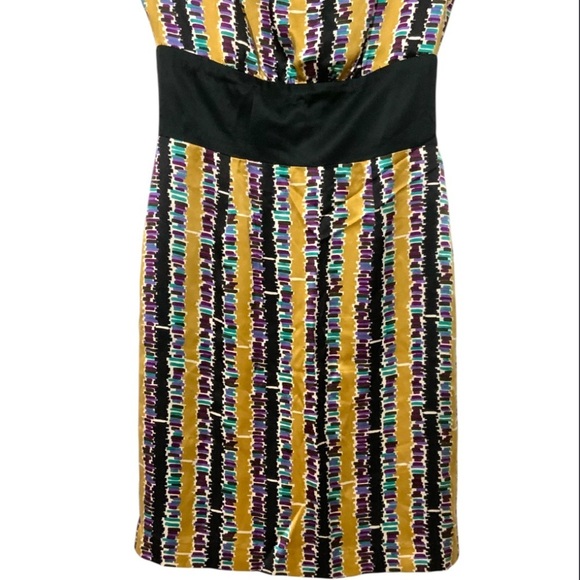 Trina Turk 100% Silk Abstract Purple Gold Black Stripe Dress Sz 2 Sleeveless - Picture 7 of 13